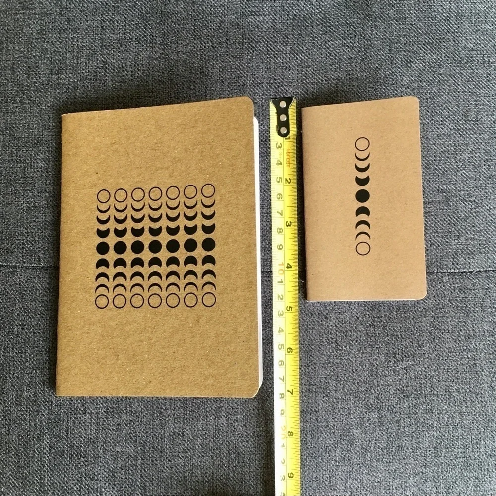 Set/2 Moon Phases Kraft Lined Notebooks, Tan, Black